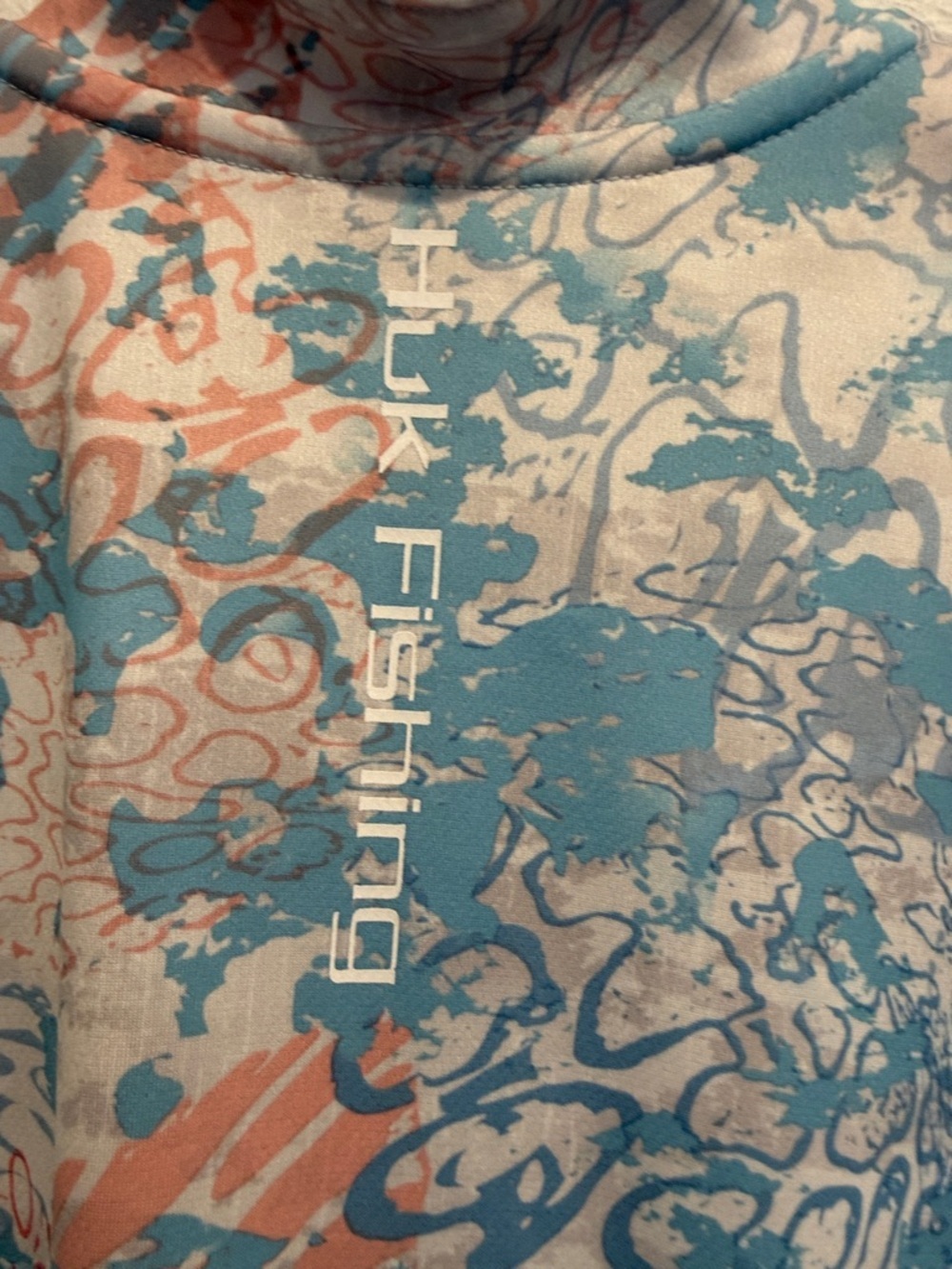 Huk Blue and Coral Abstract Fishing Shirt large - Picture 5 of 5